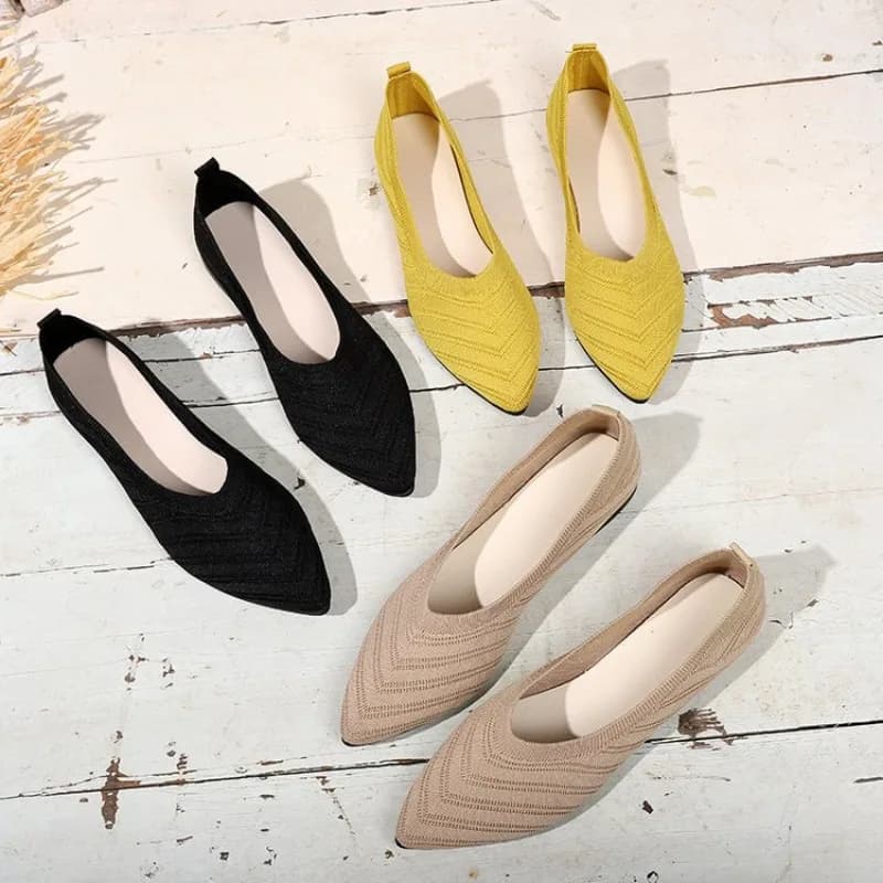 New 2024 Pointed Toe Flat Office Boat Solid Color Knitted Slip on Shoes Casual Ballet Flats Shoes Women Loafers Zapatos De Mujer