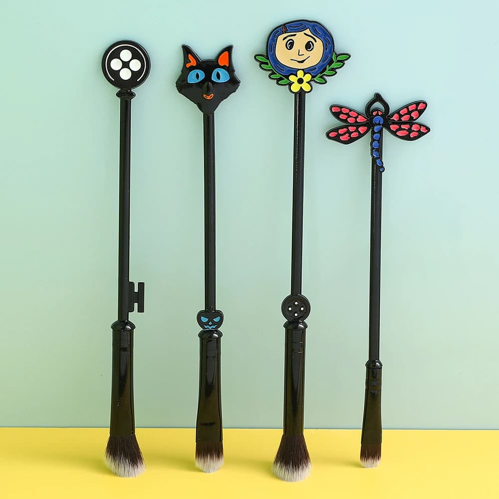 4 pieces Coraline & The Secret Door Figure Creative Makeup Brushes Birthday Set Wedding Bomber Gifts for Fans