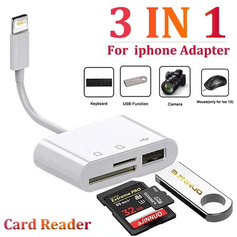 Adattatore Lightning 3 in 1 per lettore di schede SD TF per iPhone 15 14 13 12 Pro Max Adattatore OTG per memoria fotocamera per Huawei Xiaomi Samsung