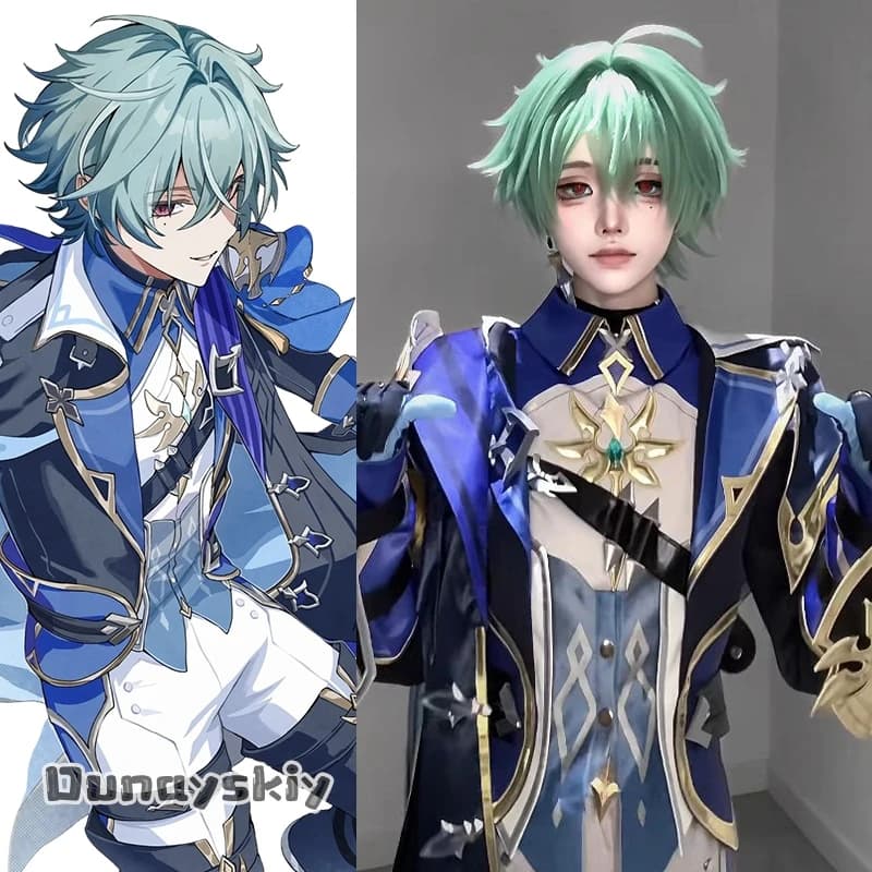OHaYo*Cosplay Costume Lohen del Gioco Genshin Impact, Parrucca Lohen, Accessori 3D, Set Completo, Travestimento Fai-da-Te per Halloween