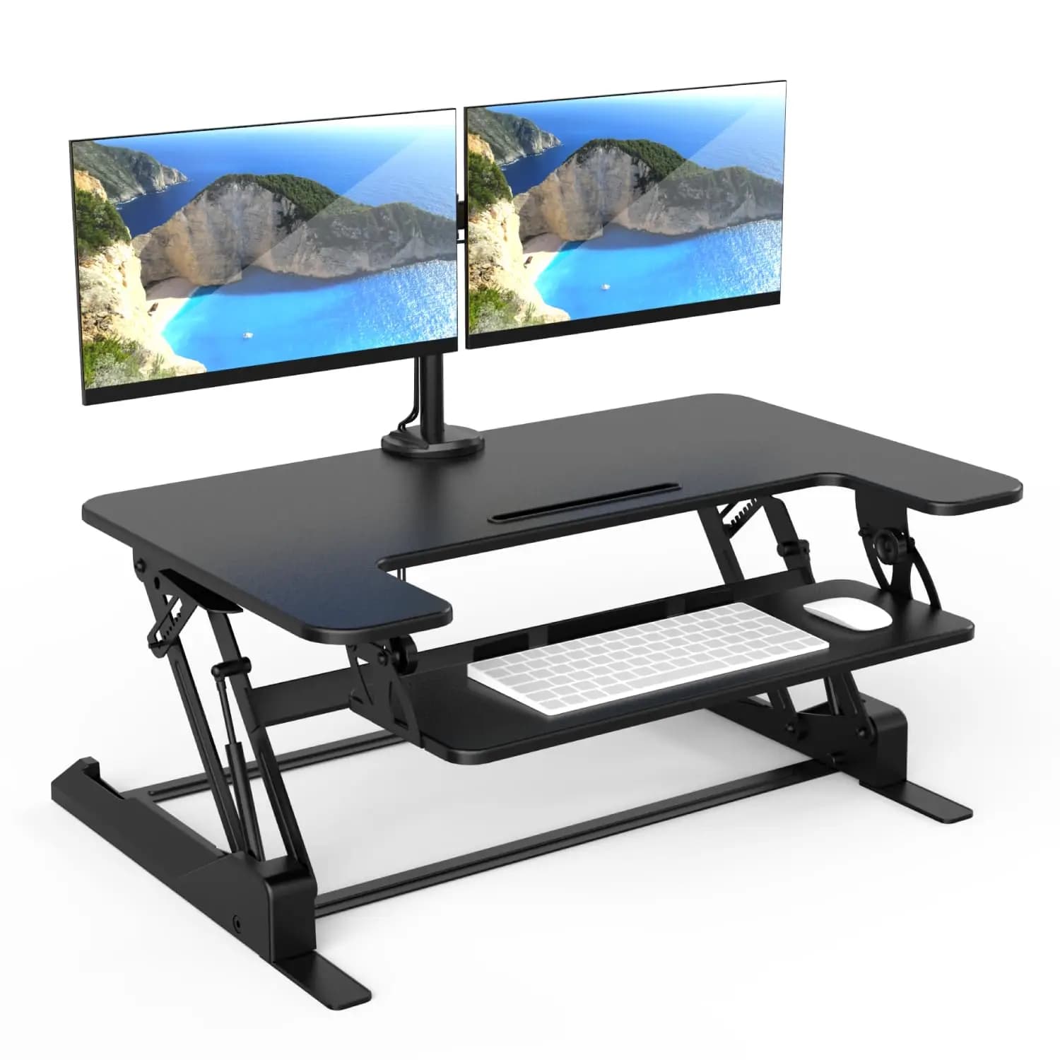 Standing Desk Converter Dual Monitor, 2 Screen Mounts Included, Height Adjustable Desk Riser in Black, Stand Up Desk, Custom