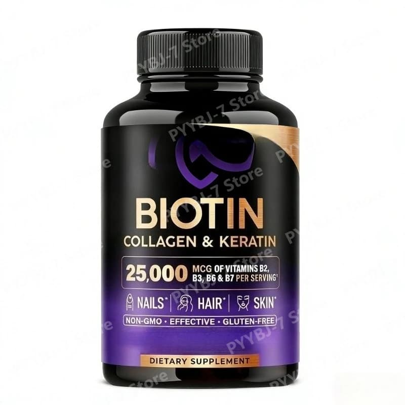 Integratore di Biotina, Collagene, Acido Ialuronico e Cheratina per la Crescita dei Capelli, Supporto per Pelle e Unghie, Vitamine B2 B3 B6 B7 B1 per Donne e Uomini, 60 Capsule