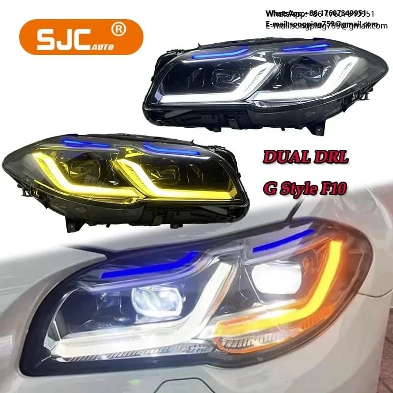 SJC Auto Dual Drl G Style Headlights for BMW F10 F11 520i 535i 525i M5 5 Series 2011-2017 Modified LED Yellow White Headlight