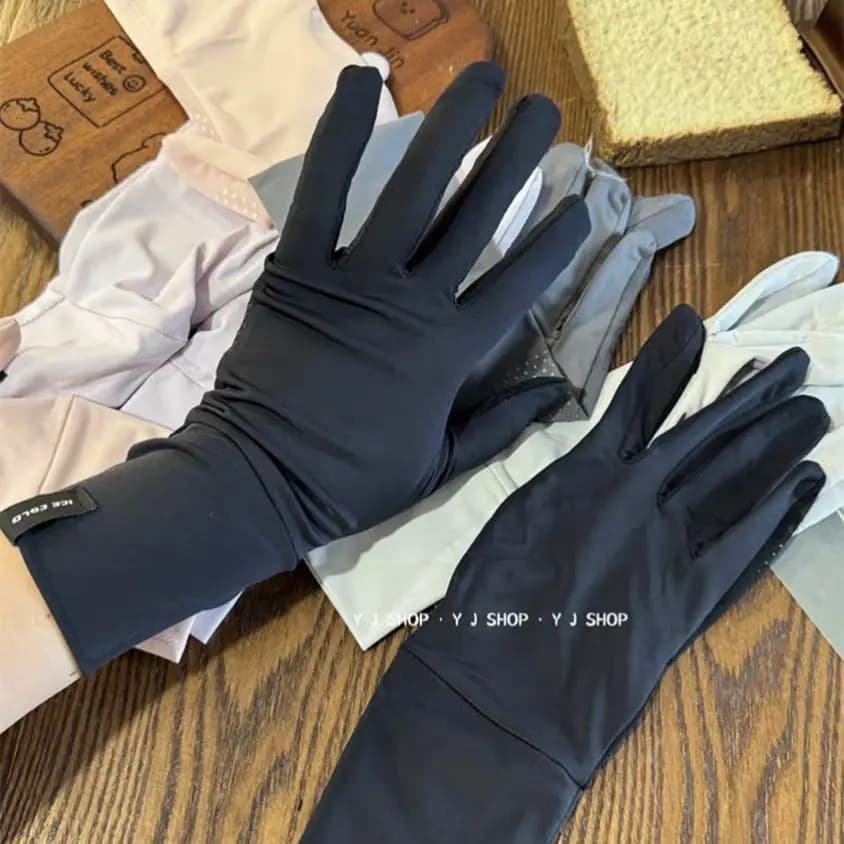 Women's long ice silk gloves with sun protection, summer UV protection, for outdoor driving, cycling, touch screen anti-slip gloves