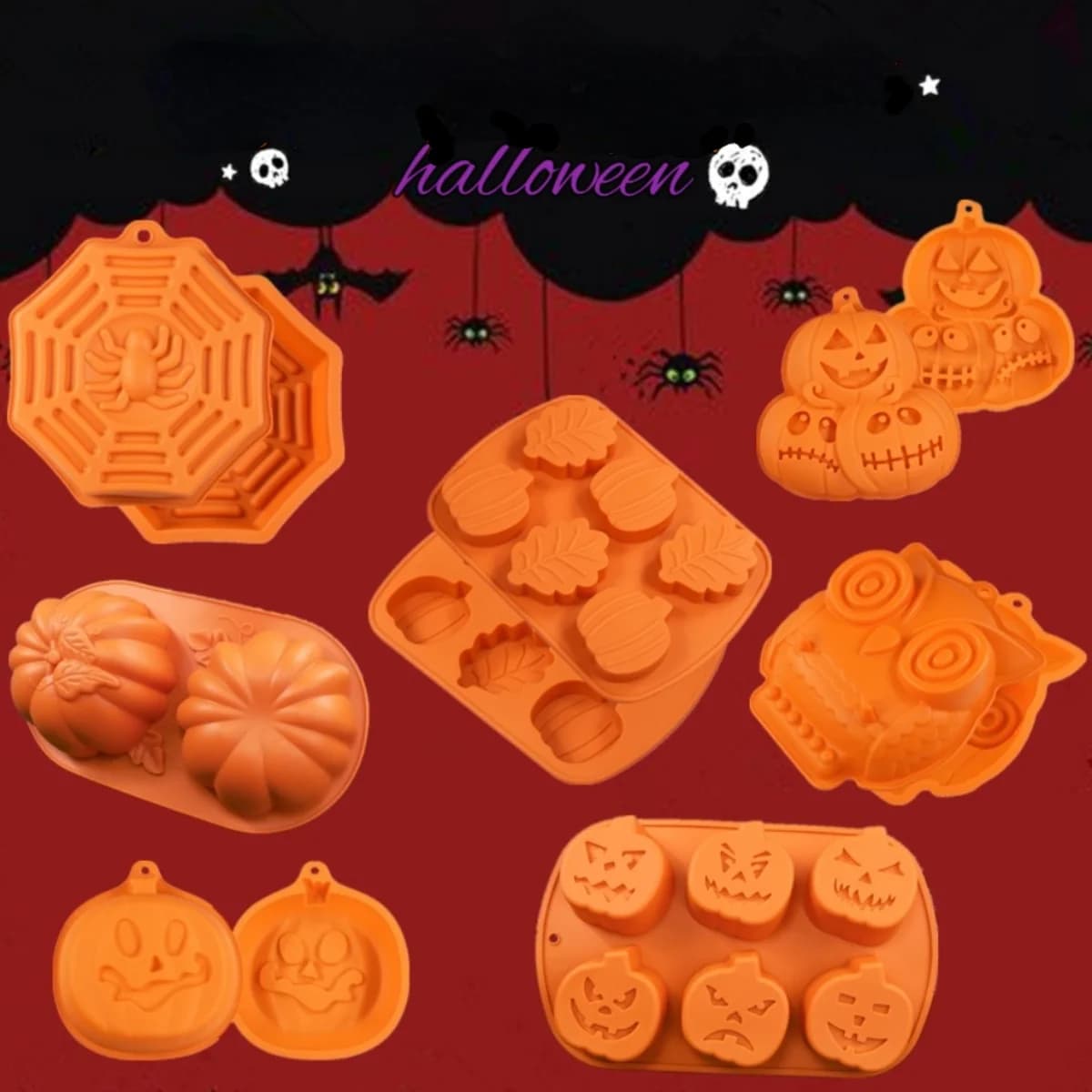 Nuovo Halloween zucca Silicone Mousse torta stampo teglia ottagonale ragno caramelle biscotto gelatina stampo teschio gufo cioccolato fare