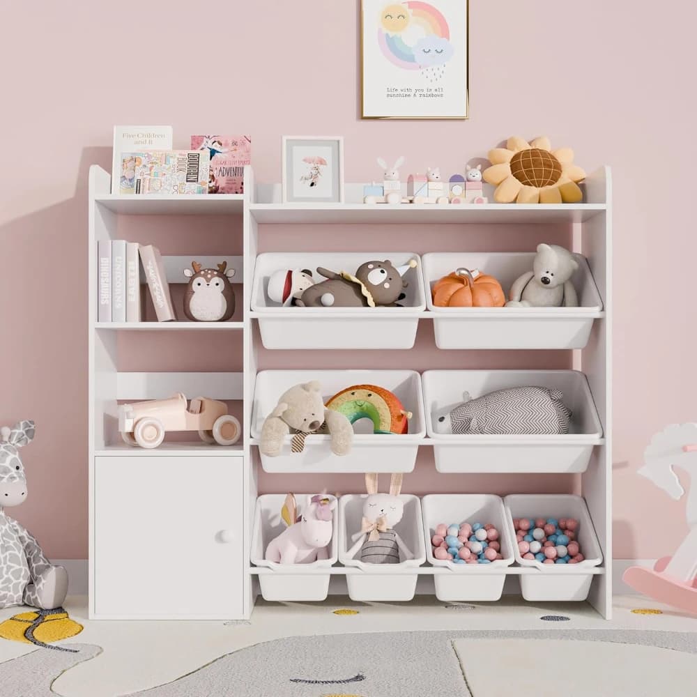 Organizer for Toys with 8 Removable Containers, Toys and Bookcases for Studio, Bedroom, Children's Room