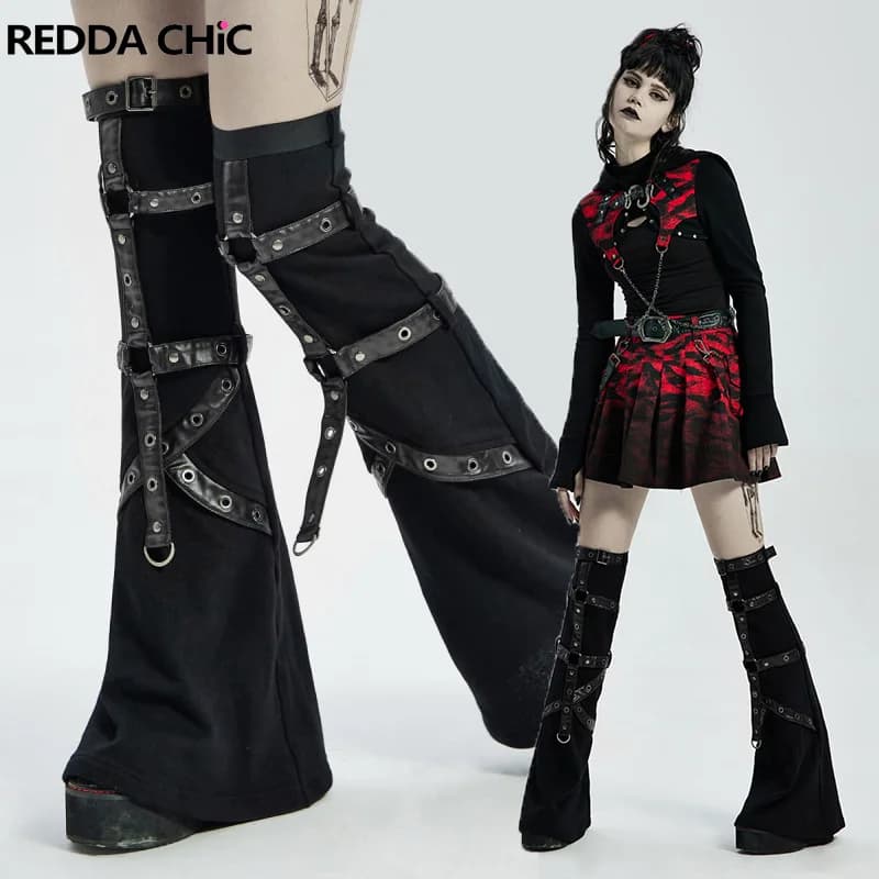 REDDACHiC Bandage Punk Rave scaldamuscoli elastico gotico donna ghetta con imbracatura in pelle stivali copertura Goth Girl calze autoreggenti