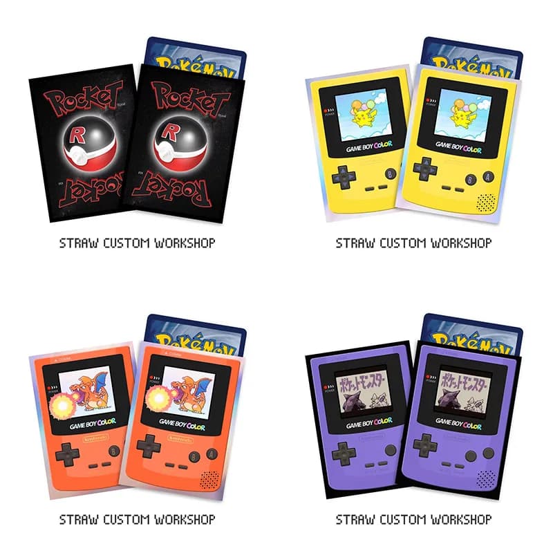 65Pcs/Set Anime Game PTCG Kawaii Pixel Card Sleeve GameBoy Color Series Rocket Pikachu Charizard Gengar Collectibles Gift Toy