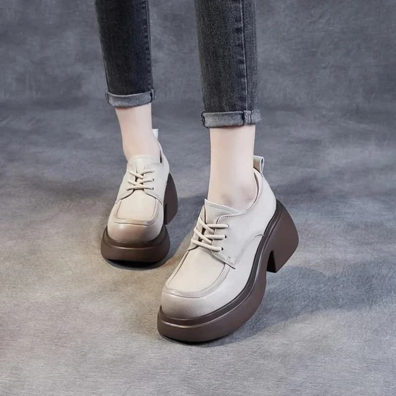 2025 7.5 cm moccasins women's platform british wedge comfortable rubber shoes tightened in real leather natural spring autumn