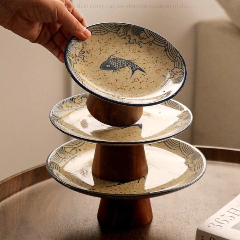 Piatto da frutta alto rotondo in ceramica Piatto da snack di frutta secca di lusso Piatto da decorazione per tavolo da soggiorno Stoviglie in ceramica per la casa