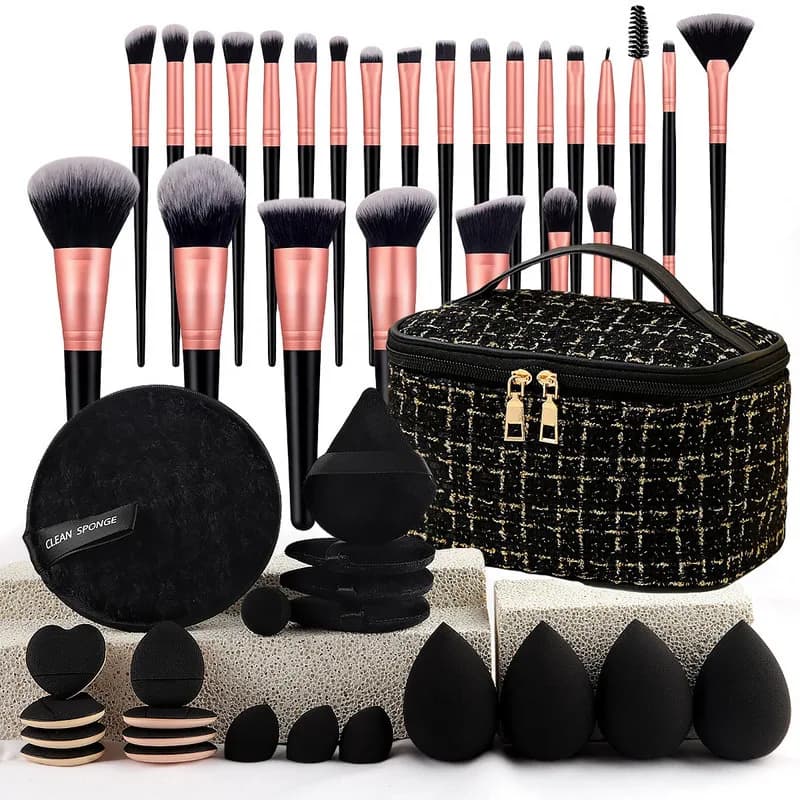 Set da 47 pezzi di strumenti di bellezza, borsa per fragranze piccola, set di pennelli, articoli da toeletta portatili, viaggi, soffio di cipria, trucco