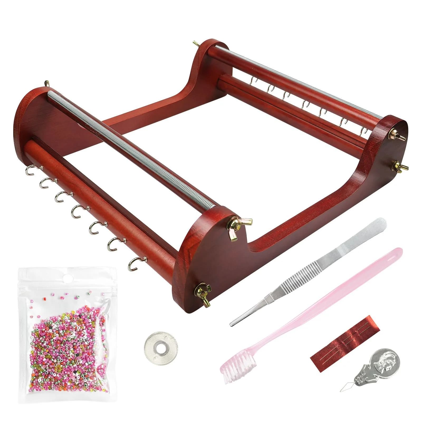 XUQIAN Big Wooden Bead Loom Kit Includes Tweezer Brush and 20g Seed Beads for Jewelry Bracelets Necklaces Belts Making Tool