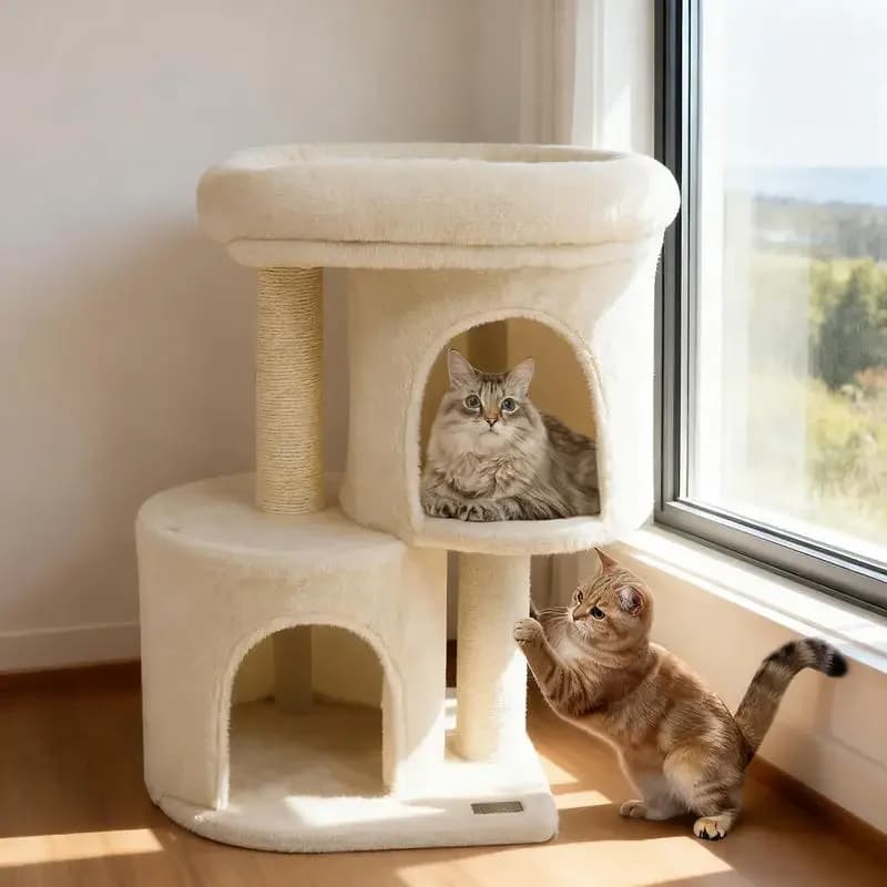 Torre per Gatti da 26 Pollici con Ampia Piattaforma Imbottita e Doppia Cuccia - Beige