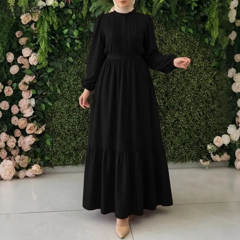 ZANZEA 2026 Abito Musulmano alla Moda, Vestito Lungo Primaverile, Abito Dubai Kaftan, Vestito Lungo da Donna con Maniche Lunghe, Tinta Unita Plissettato, per il Ramadan
