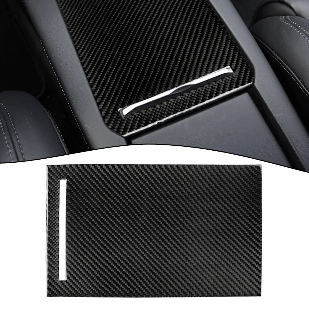 Carbon Fiber Center Storage Box Panel Cover Trim For Tesla For Model X 2014-2019 Interior Decoration Accessories Black