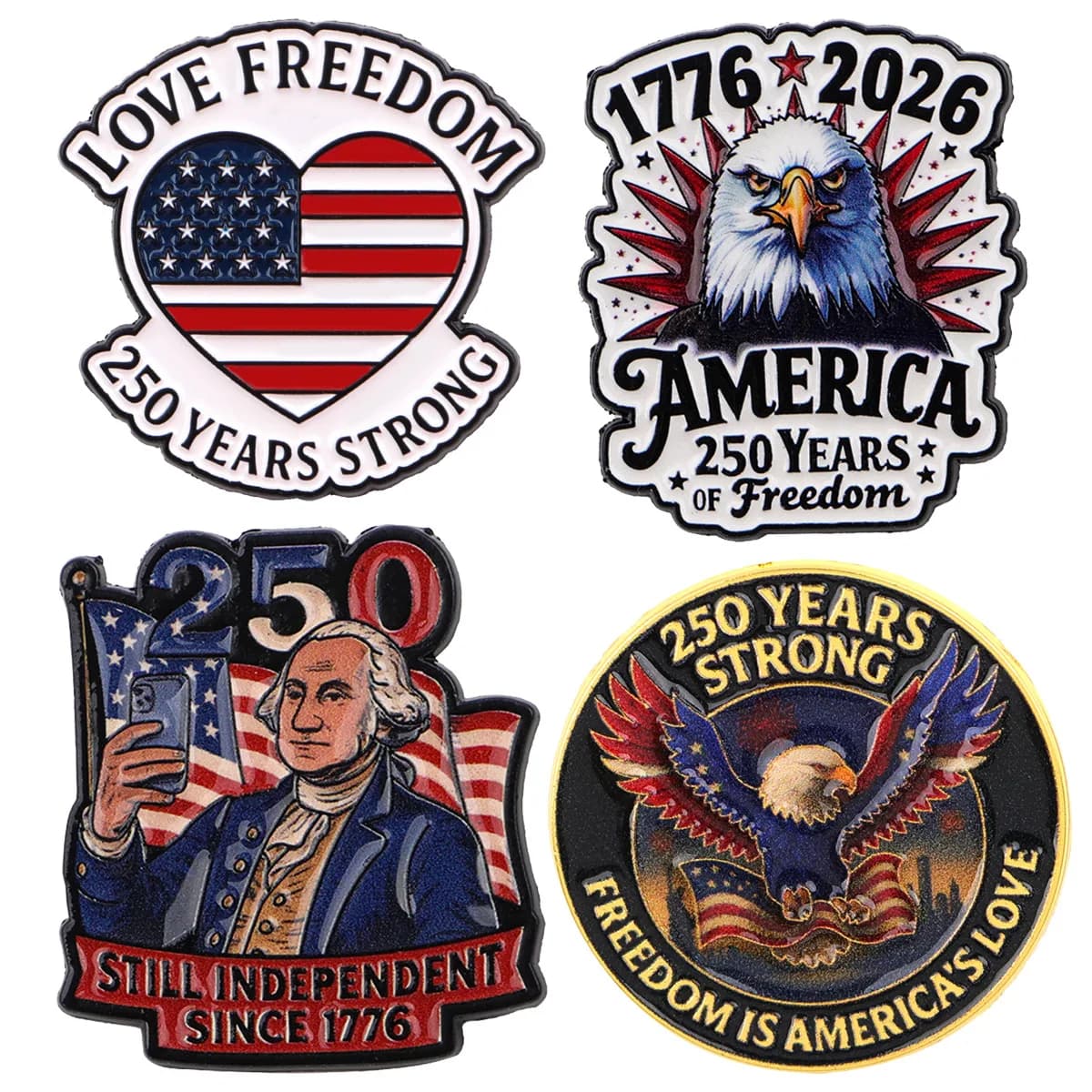 Spilla in metallo per il 250° anniversario degli Stati Uniti, distintivo smaltato con bandiera americana per zaino e accessori di abbigliamento