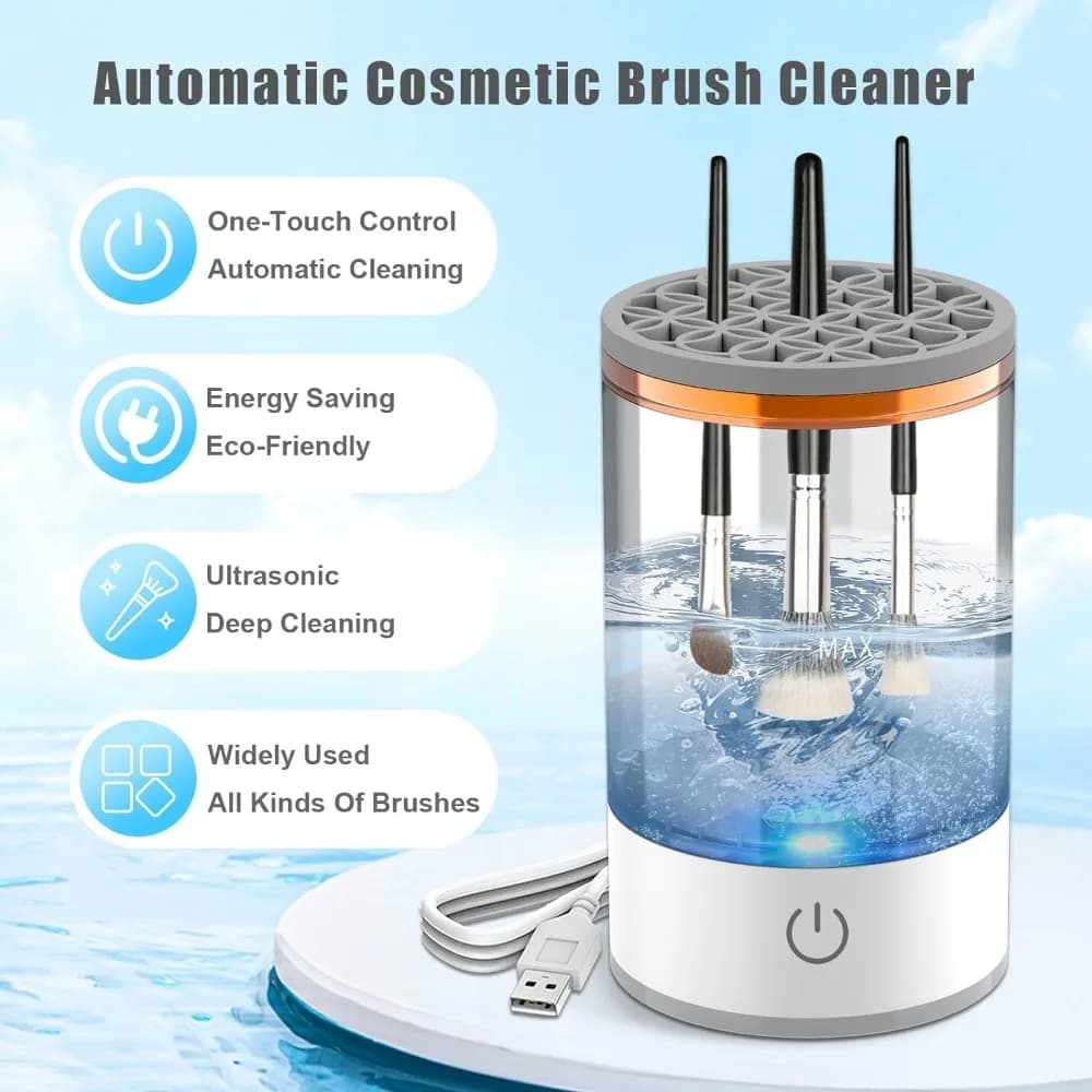 Pulitore elettrico 3 in 1 per pennelli da trucco con connettore USB, pulitore automatico per pennelli cosmetici, macchina portatile per la pulizia dei pennelli da trucco a rapida asciugatura