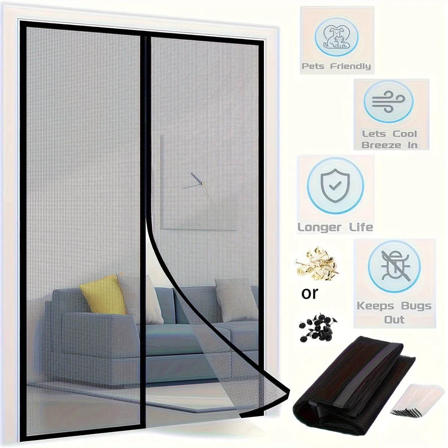 Tenda per porta con schermo magnetico Anti zanzare Insetti Mosche Insetti Tenda per porta morbida in poliestere Installazione semplice Rete per porta con chiusura automatica