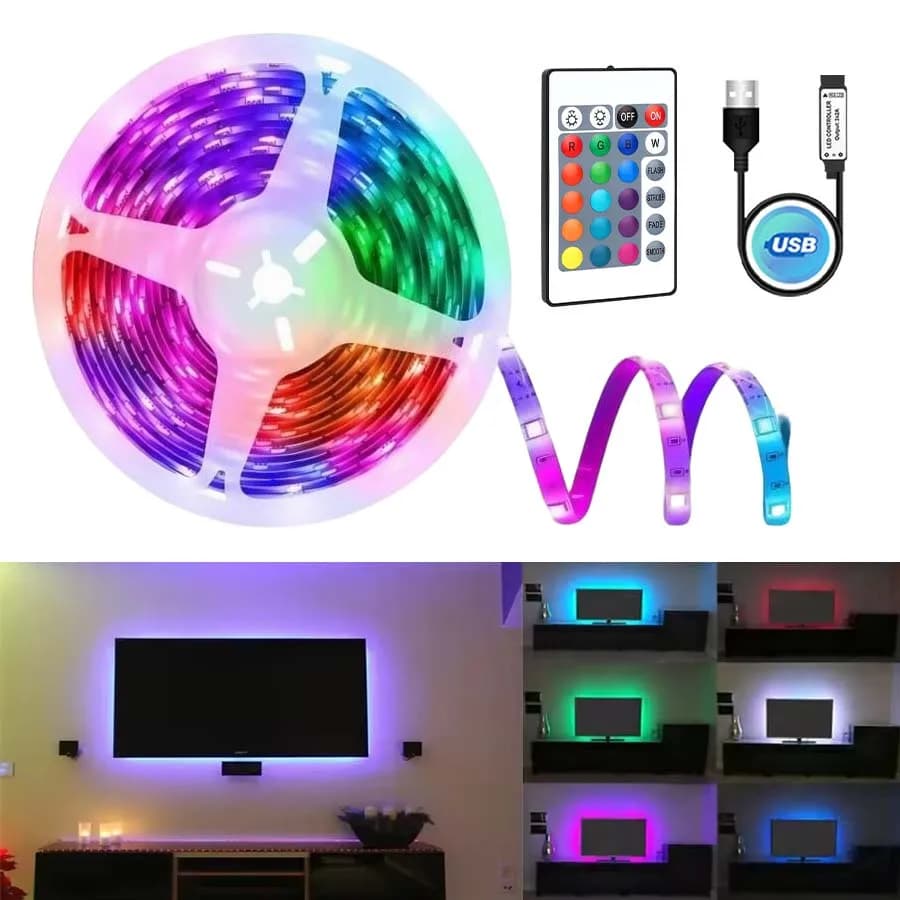 Striscia LED RGB da 5 V, retroilluminazione TV flessibile, alimentata tramite USB, telecomando a 24 tasti, più colori disponibili, adatta per giochi atmo