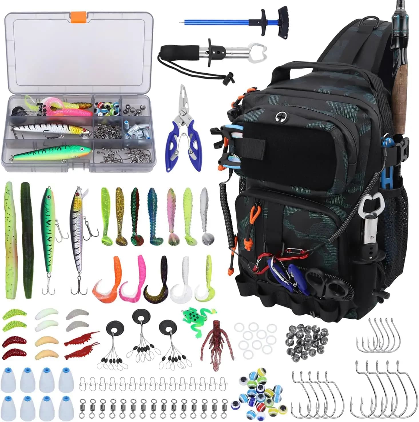 141pcs New Style Single Shoulder Strap Fishing Tackle Box Fishing Backpack Soft Bait Sinker Minnow
