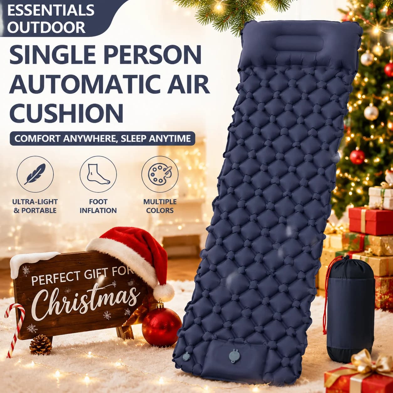 Outdoor Camping Sleeping Pad Folding Sleep Mat Beach Inflat Mattress with Pillows Ultralight Air Mat Travel Hiking New