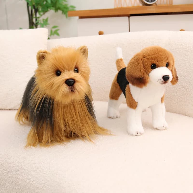 Peluche Realistico di Cane Yorkshire Beagle, Morbido e Soffice, Bambola di Cucciolo Imbottita, Decorazione per la Casa, Regalo per Adulti