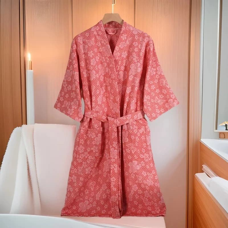 Stampa floreale in cotone Kimono Accappatoio Abito Coppia Abito Abito da casa Primavera Autunno Manica lunga Indumenti da notte Allentato Casual Pigiama