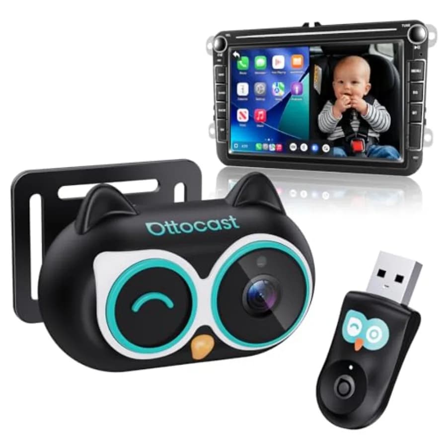 Telecamera per Auto Cabin Care Baby 1080P con Visione Notturna HD, Adattatore Wireless CarPlay, Monitor Posteriore in Tempo Reale con Angolo di Visione di 150°