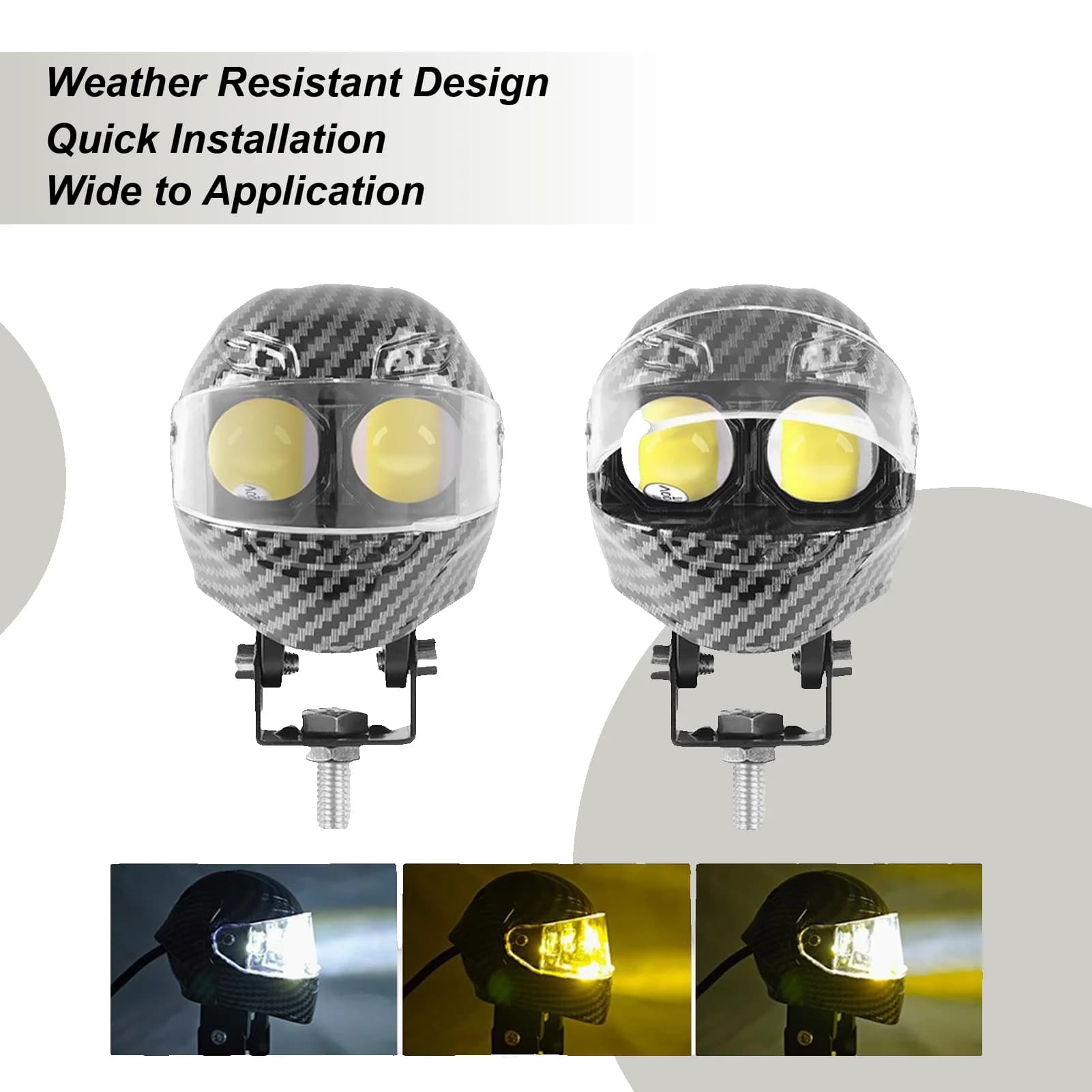 Luci a LED per moto Faretto da esterno impermeabile Luci di guida per moto con flash a doppio colore a forma di casco per touring su strada