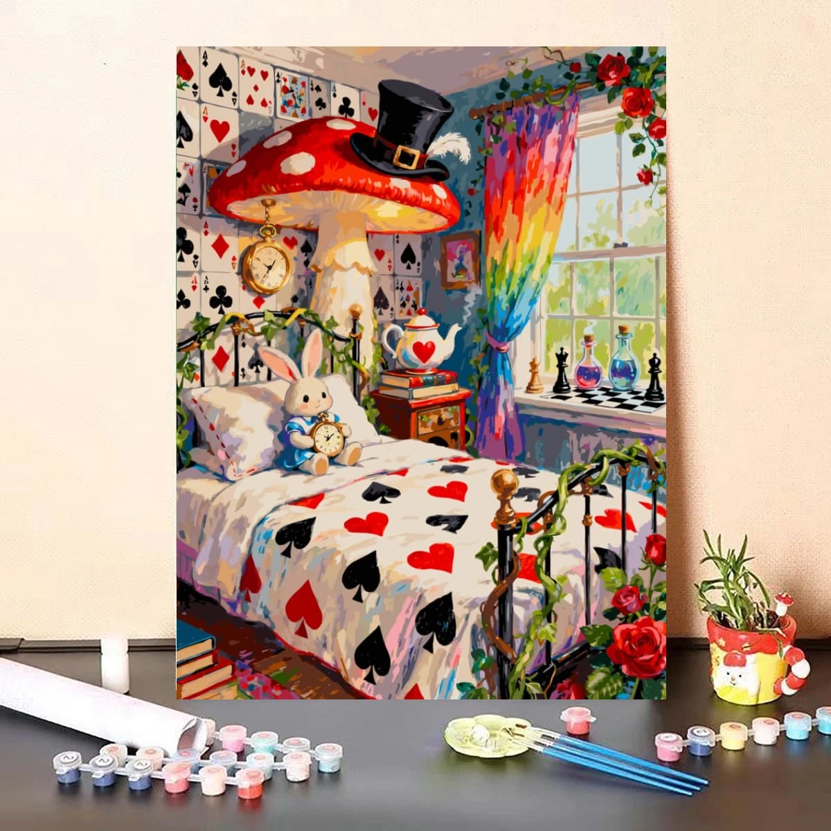 Oil Painting Fantasy Bedroom Red Mushroom Top Hat Rabbit Paint by Numbers Modern Wall Art for Living Room Home Decor No Frame