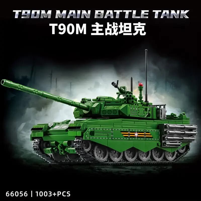 Veicolo blindato militare della Seconda Guerra Mondiale, carro armato sovietico T-90MS, blocchi di costruzione - macchinina giocattolo per ragazzi in azione.