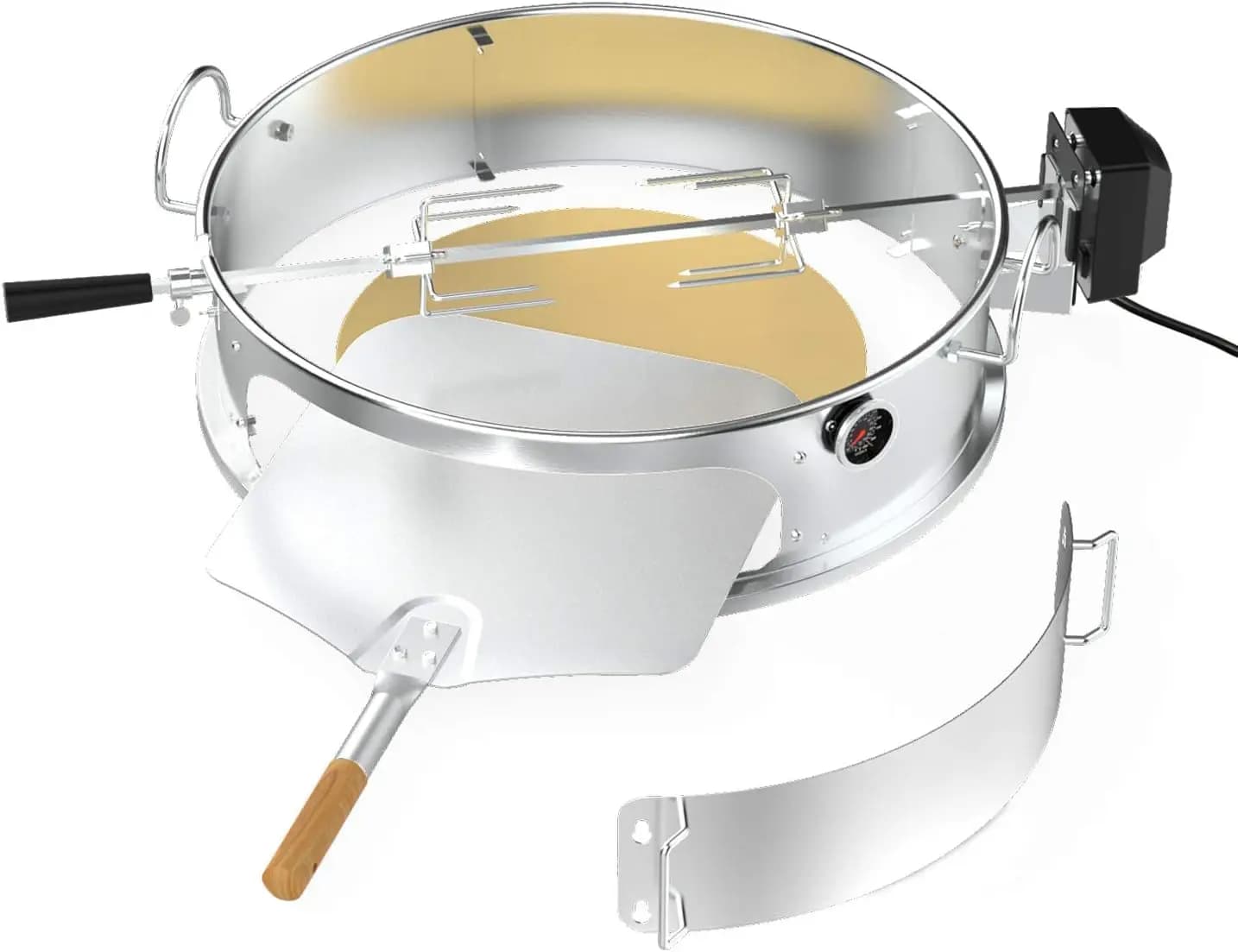 Kit Combinato Girarrosto e Pizza in Acciaio Inossidabile per Griglie a Carbone da 22 Pollici - Include Pietra per Pizza e Pala
