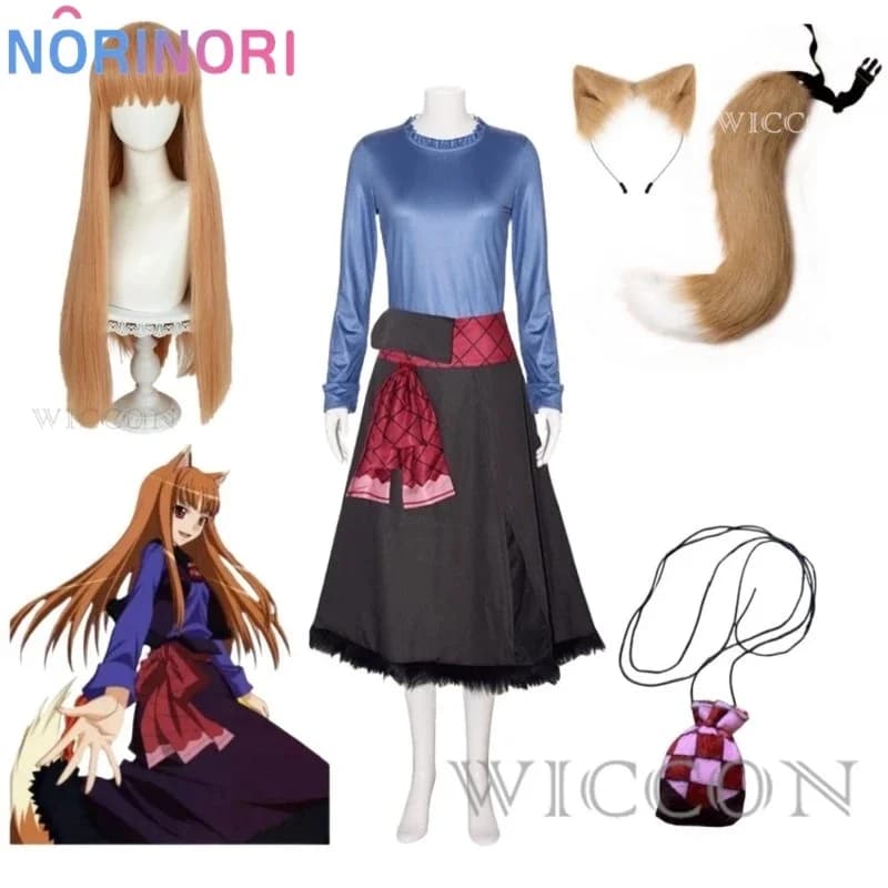 CHIOS Holo Spice and Wolf Cosplay Merchant Meat Spice Wolf Horo Cosplay Costume Wig Tail Ear Sachet Suit Halloween Party CCHIOS