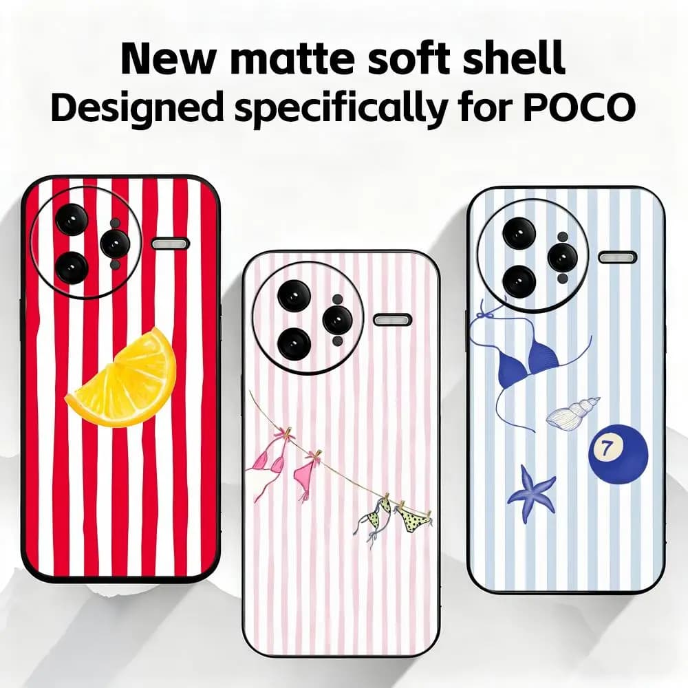 striped background,beach swimsuit Phone Case For Xiaomi POCO M7 M6 M5 X7 X6 X5 F7 F6 F5 Soft Black Pro 5G Phone Cover