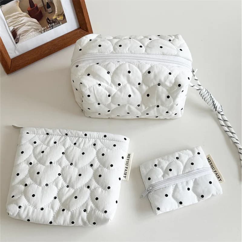 Borsa per trucco trapuntata a pois per donna Ragazza piccola grande pennello per rossetto Custodia per cosmetici Mini portafoglio portatile Portamonete