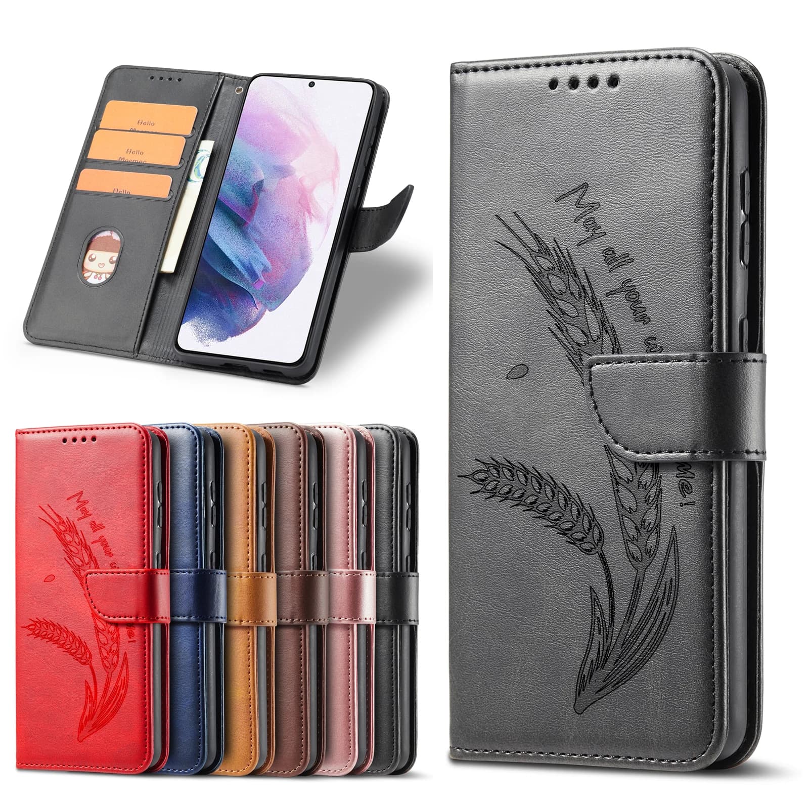 Phone Case for Xiaomi Redmi 15C 15 A5 14C 13C 13 12 12C 10 10C 9 9A 9C 7 6A Cases 3D Ear of Wheat Leather Wallet Flip Back Cover