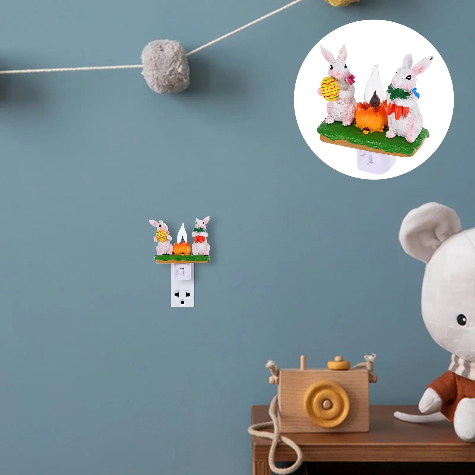 Luce Notturna Decorativa in Resina a Forma di Coniglietto Pasquale, Lampada Decorativa per Camerette Bambini, Luci Fatate Lampeggianti a Forma di Coniglio, Decorazione per Feste, Luce Notturna
