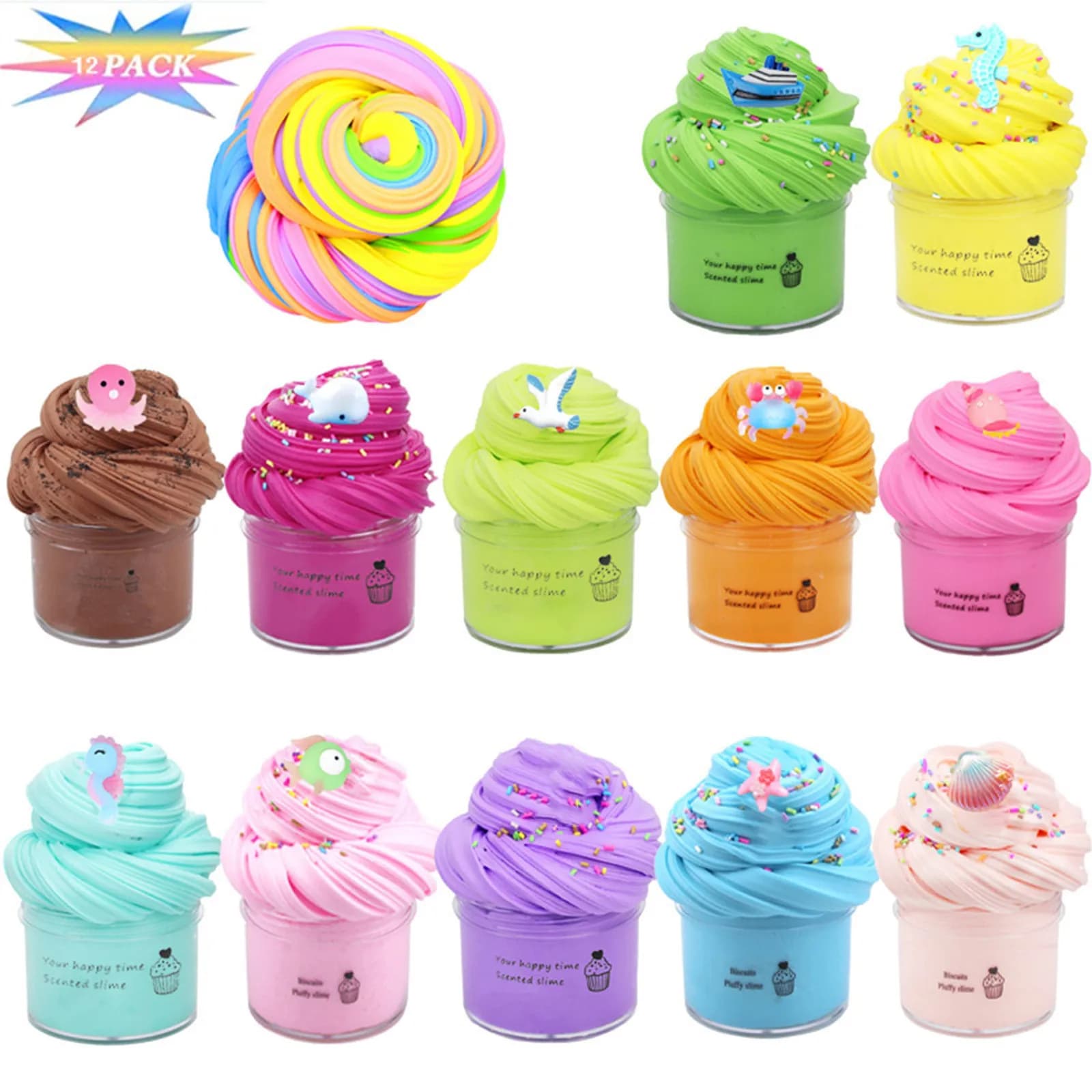 DIY Butter Slime Fruit Kit Soft Non-sticky Cloud Slime Scented Toy Kids Gift 70ml Kids Handmade DIY Toys Stress Reliever 12 Pack