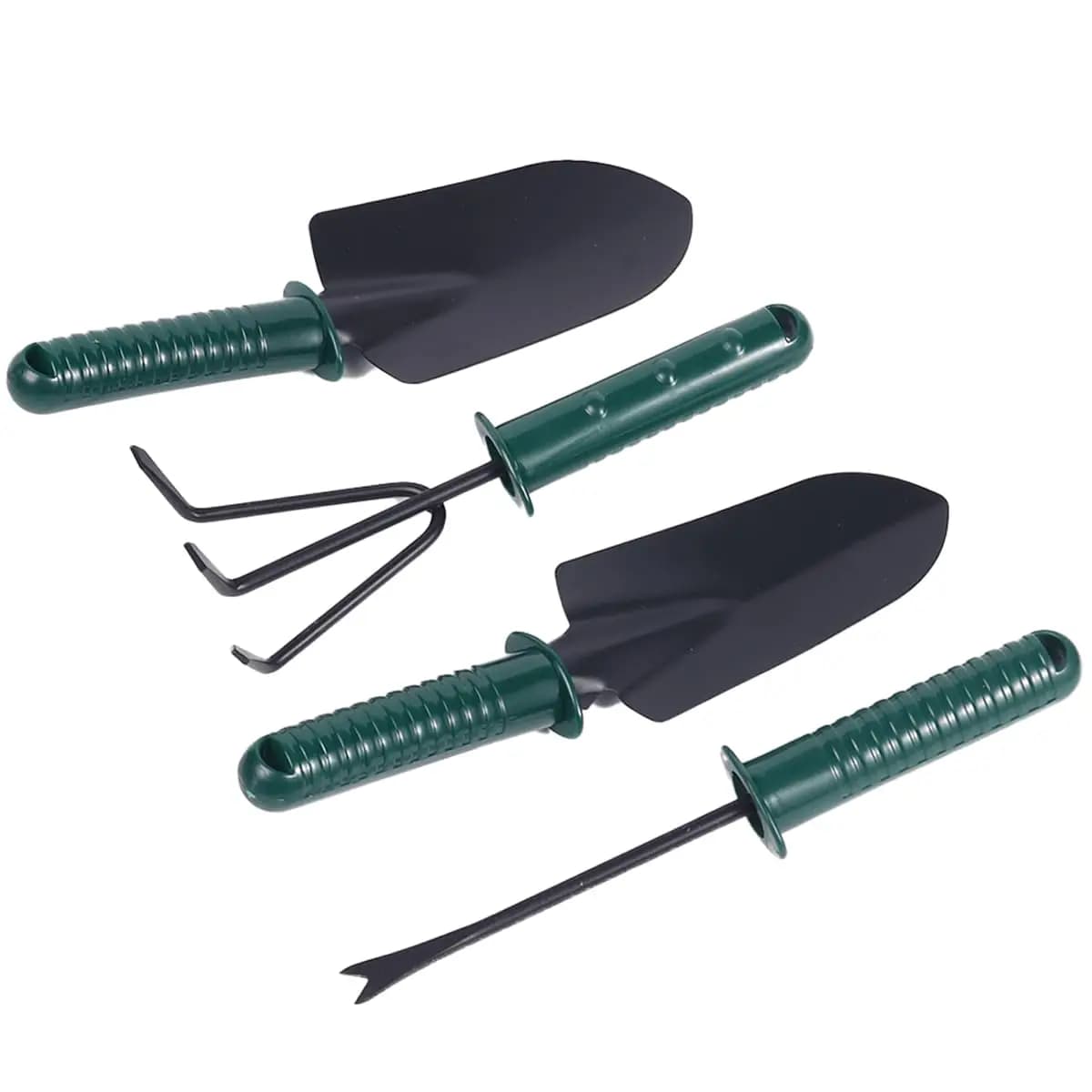 4 Piece Garden Hand Tools Set, Heavy Duty Steel, Trowel, Three-Prong Rake, Hole Digger, Mini Hoe Shovel for Planting