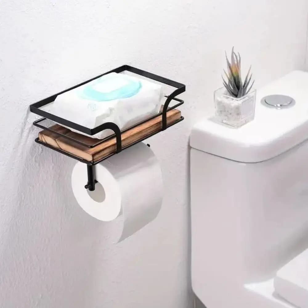 Portarotolo da Parete in Legno Resistente, Salvaspazio, con Porta Telefono, Stile Rustico, Scaffale Portaoggetti per Hotel