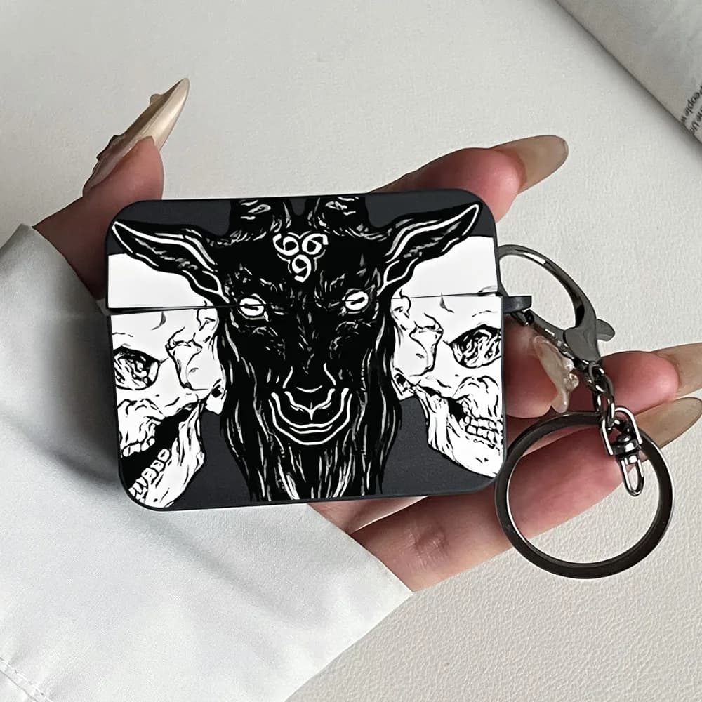 Custodia protettiva antiurto per auricolari quadrata nera con motivo horror teschio per Apple AirPods Pro3/Pro2/Pro per AirPods 1/2/3/4