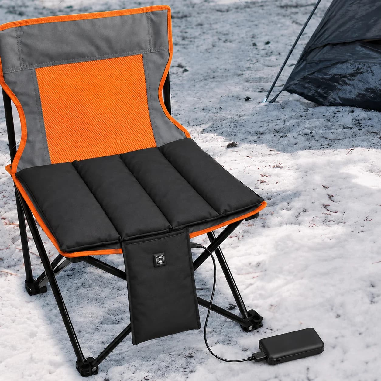 USB Heated Fishing Seat Cushion 4-Fold Portable Outdoor Chair Pad Anti-Slip Winter Warmer for Camping Stadium 43x38cm