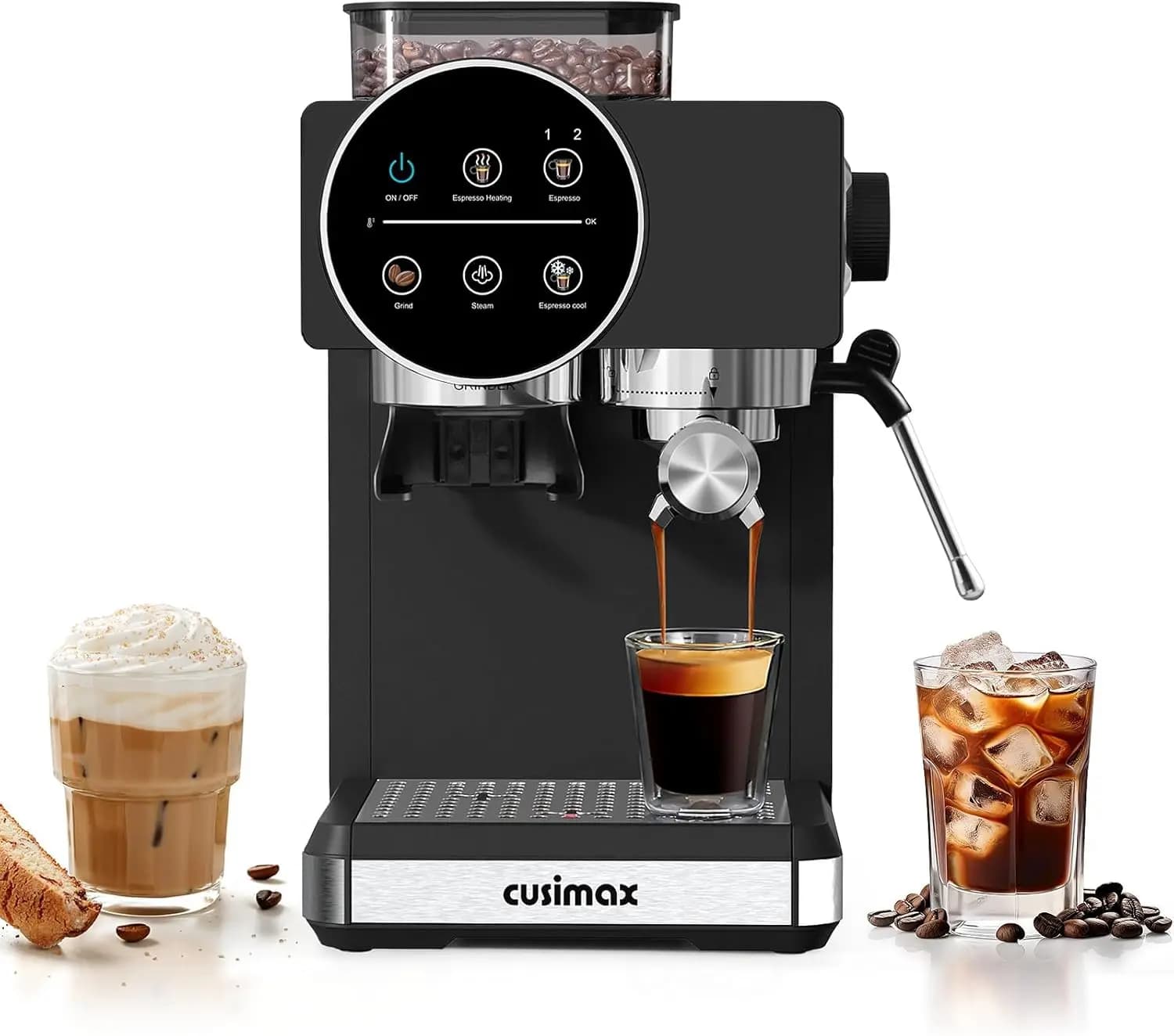 Macchina per Espresso 20 Bar con Macinacaffè, Montalatte e Serbatoio da 60oz per Casa