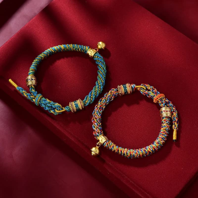 Hand-Woven Tibetan Colorful Thread Lucky Charm Bracelet With Bell Women Bangles