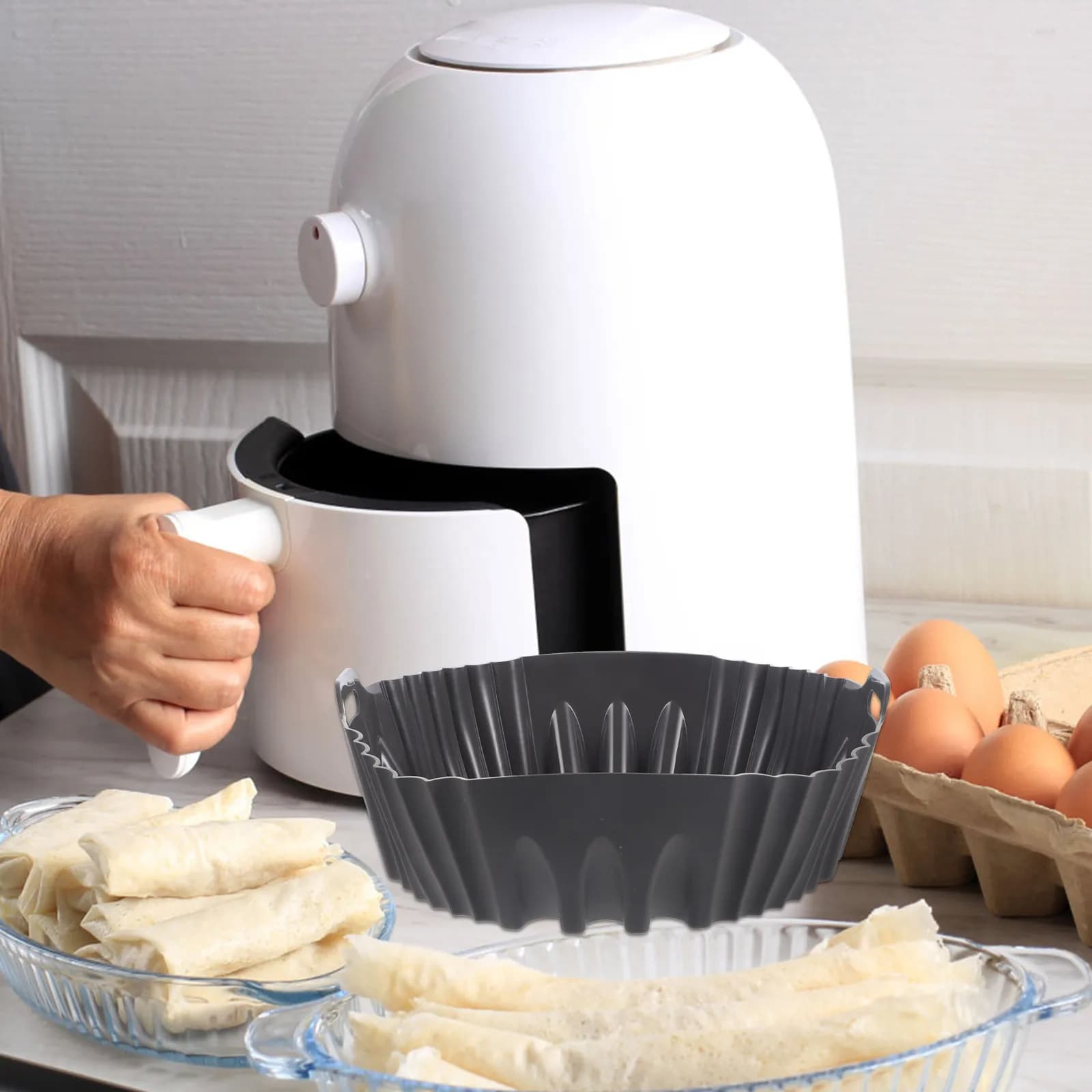 Silicone Basket for Air Fryer with Double Handle, Heat Resistant Spare Parts for Chicken and Fish