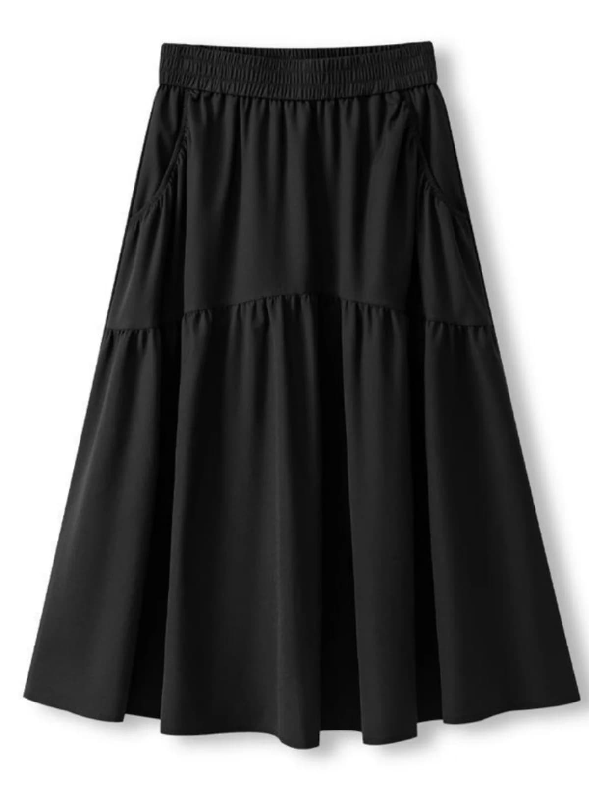 High Waist Elastic Half Skirt Black Casual Style Women's Fashion A-Line Midi Skirt Slimming Effect Summer 2026 New Model