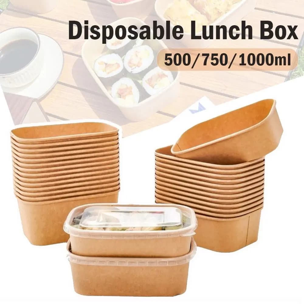 10PCS/Set Square Disposable Lunch Box with Lid Paper Kraft Paper Lunch Box Leak Proof Food Container Food Packing Box Household