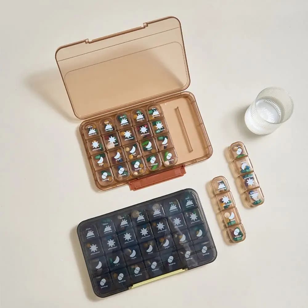28 Grid Weekly Pill Container Waterproof Sealed 7-Day Pill Organizer Moisture-proof Large Capacity Portable Pill Dispenser