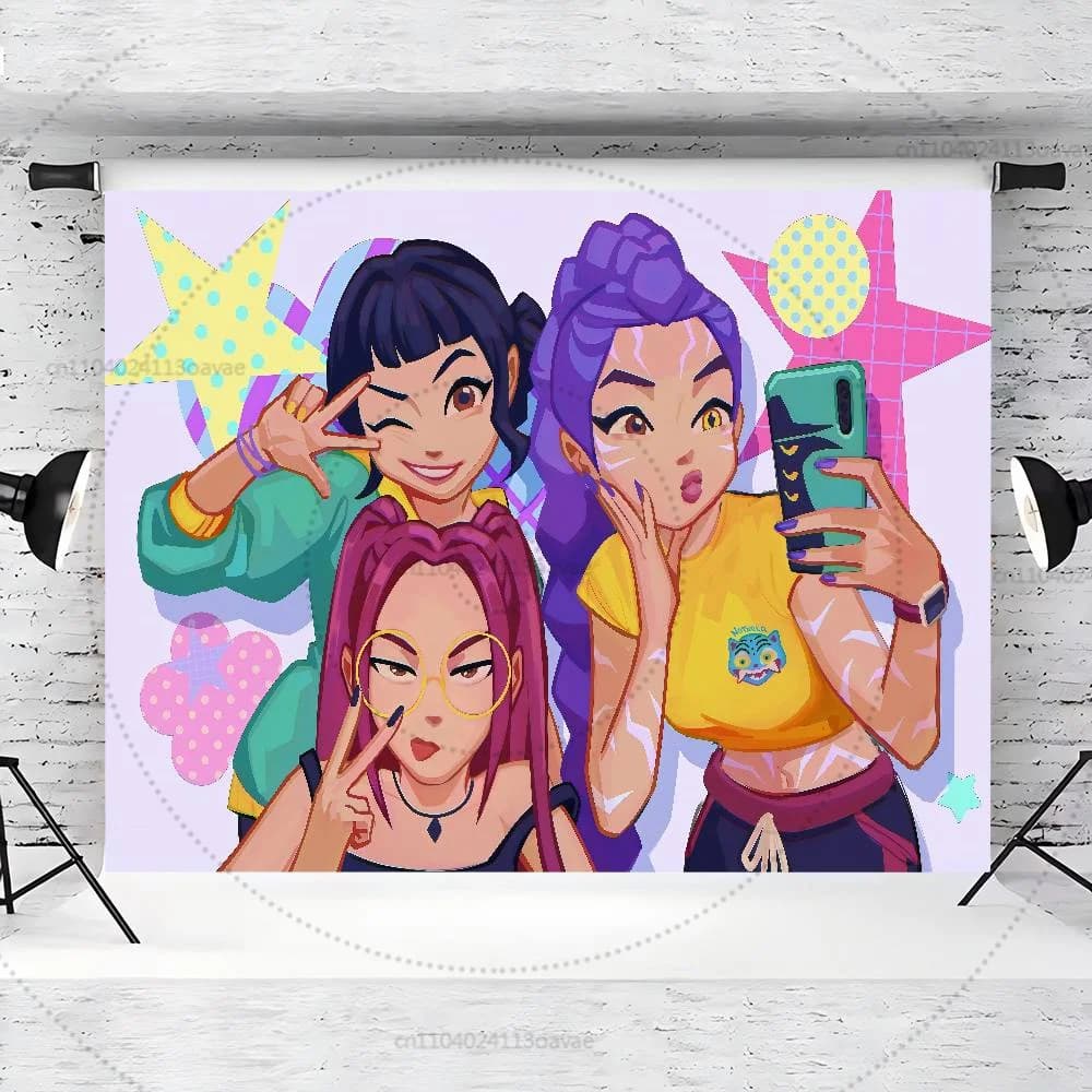 K-Pop Demon Hunters Arazzo - Anime Kpop Banner da parete per sfondo festa Estetica Soggiorno Decor Anime Arazzo da parete Tapestr