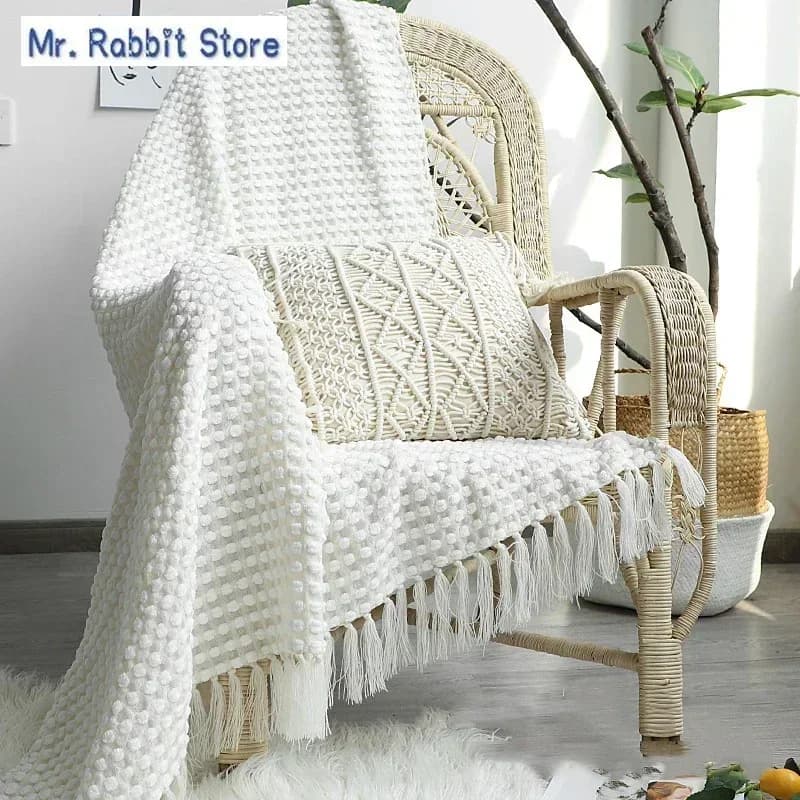 Knitted Shawl Sofa Blanket Nordic White Casual Blankets Throws Soft ComfortableBed End Cover Travel Hotel Decorative Bedspread